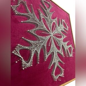 Vintage 70s MCM Pop Wire String Wall Art Red Velvet Starburst Snowflake Framed